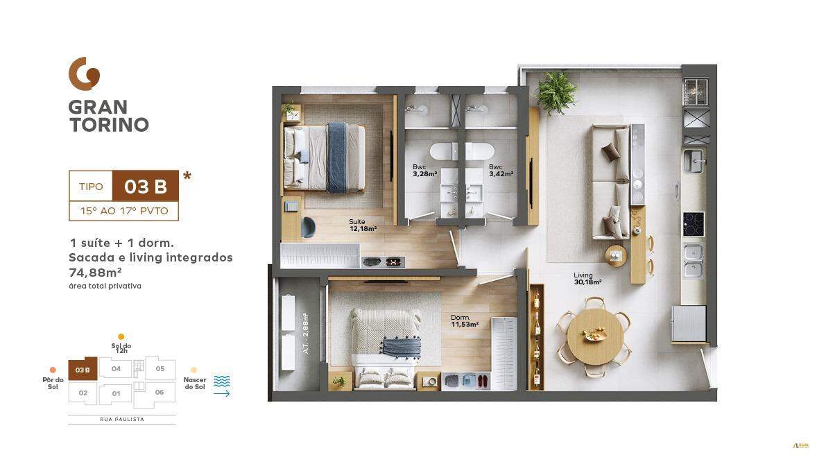 Imagem Apartamento à venda, 1 quarto, 1 suíte, Itacolomi - Balneário Piçarras/SC