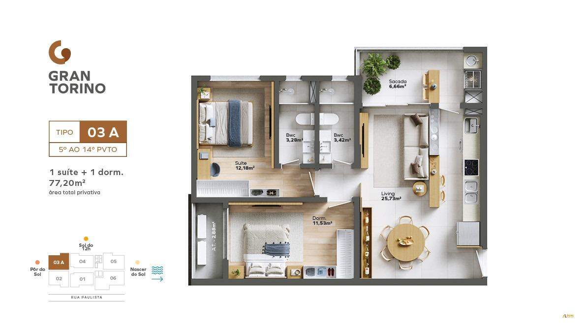Imagem Apartamento à venda 1 suíte + 02 quartos - Itacolomi - Balneário Piçarras/SC