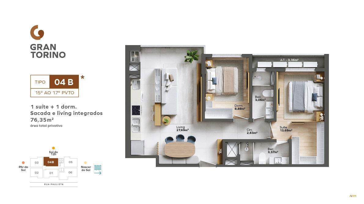 Imagem Apartamento à venda 1 suíte + 02 quartos - Itacolomi - Balneário Piçarras/SC
