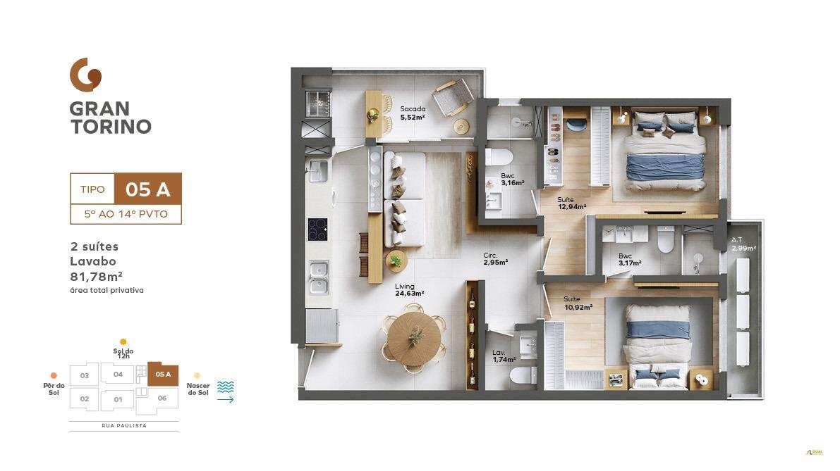 Imagem Apartamento à venda 1 suíte + 02 quartos - Itacolomi - Balneário Piçarras/SC
